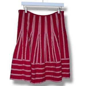 Talbots Hot Pink White Embroidered Pleated A Line Flare Side Zip Skirt Women 10